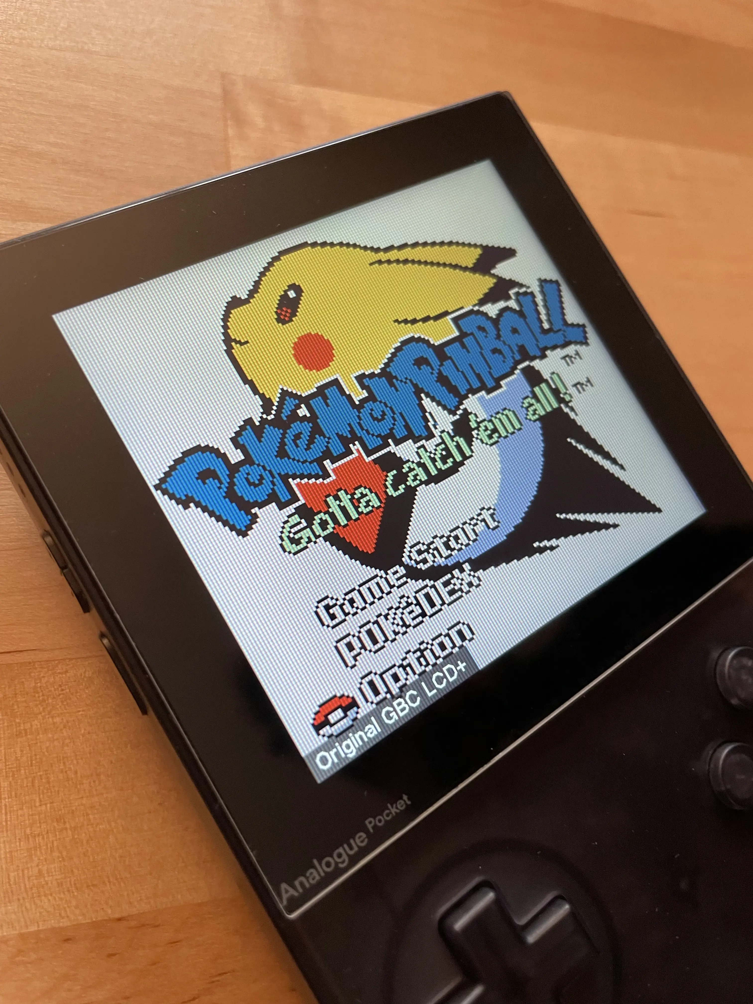 Pokemon Pinball on the Analogue Pocket, Spiritualized GBC Core with a Video Mode selector text